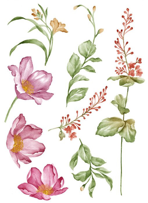 Poster  Peinture à l'aquarelle d'une plante aux couleurs pastel