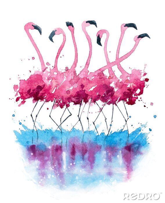 Poster  Peinture à l'aquarelle de flamants roses