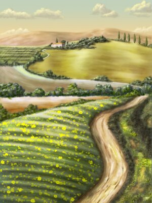 Poster  Peinture avec paysage de Toscane