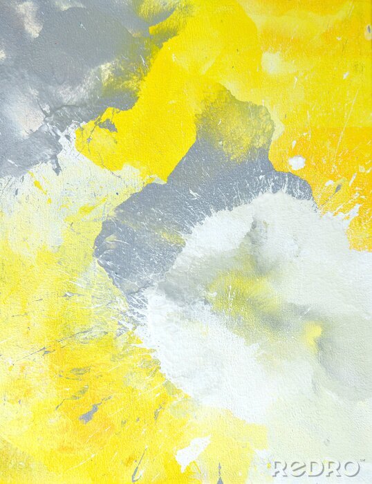 Poster  Peinture d'art abstrait gris et jaune