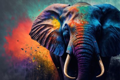 Poster  Peinture réaliste d'un éléphant coloré