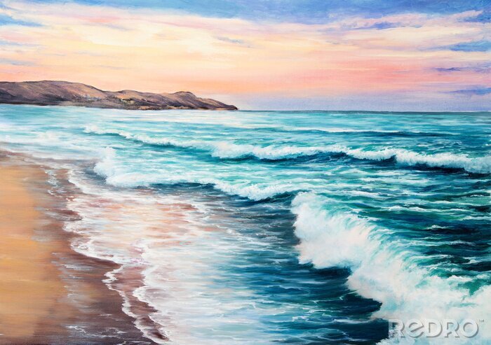Poster  Peinture romantique de la plage et de l'océan