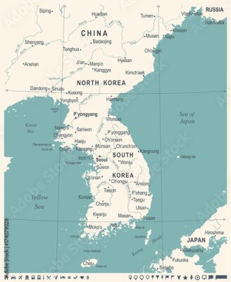 Poster  Péninsule coréenne sur la carte