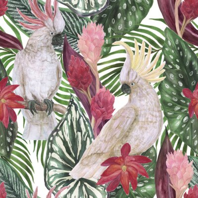 Perroquets et feuilles de cacatoès
