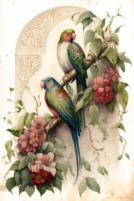 Perroquets exotiques assis sur une branche