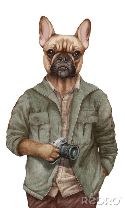 Poster  Personnage humain portant un sweat à capuche avec une tête de chien