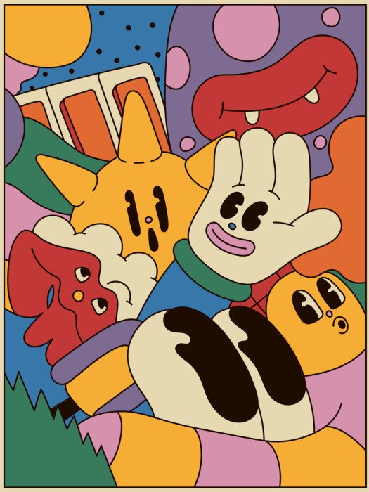 Poster  Personnages hippies amusants