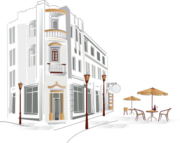 Poster  Petit café dans la rue style graphique