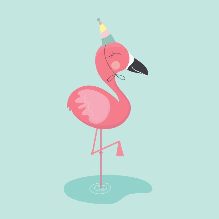Poster  Petit flamant rose avec un chapeau