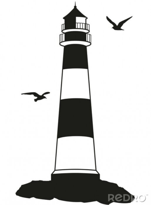 Poster  Phare du littoral mouette silhouette