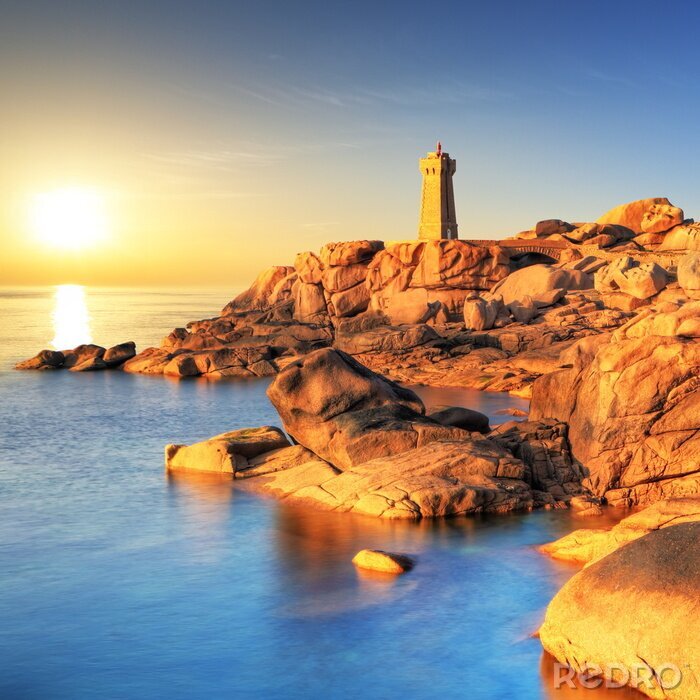 Poster  Phare maritime géométrique sous le soleil