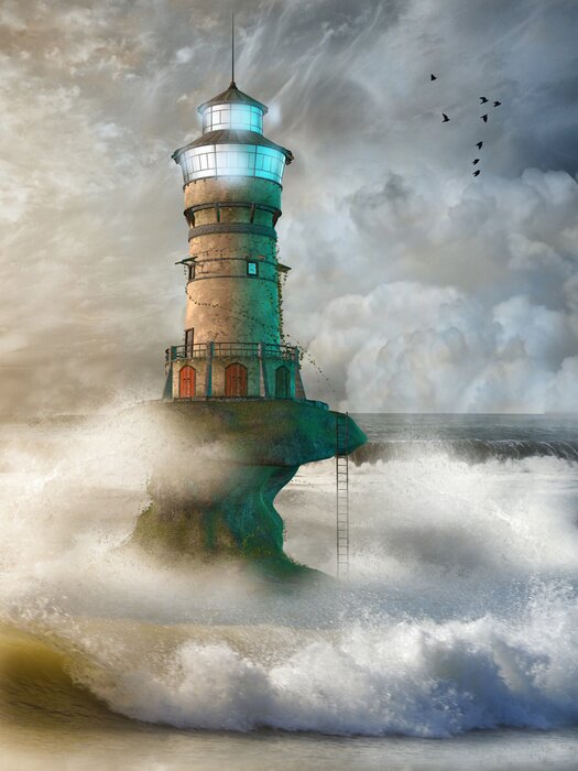 Poster  Phare peint au-dessus des vagues