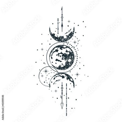 Poster  Phases de la lune sur une esquisse artistique