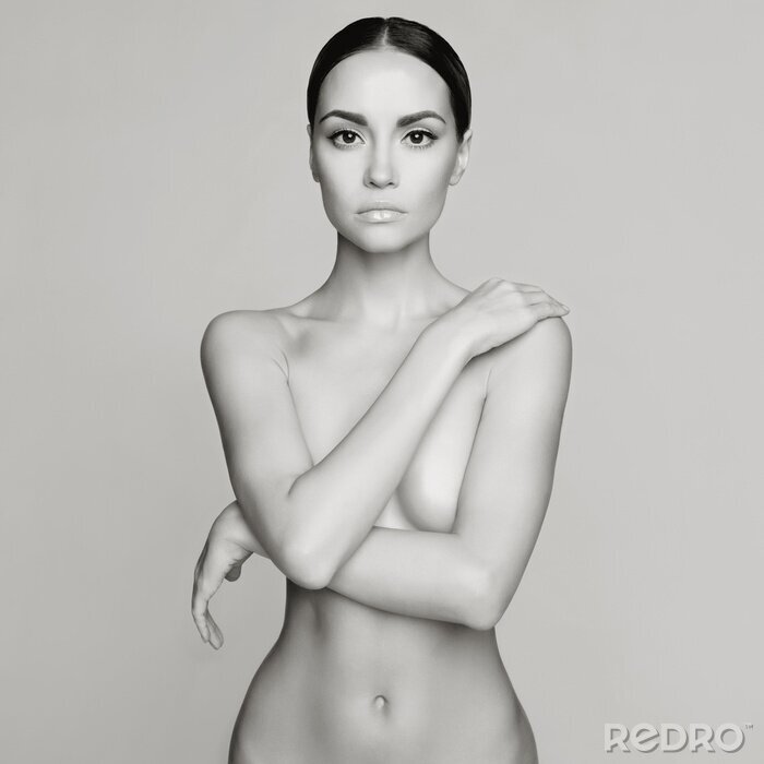 Poster  Photo d'une femme nue en noir et blanc