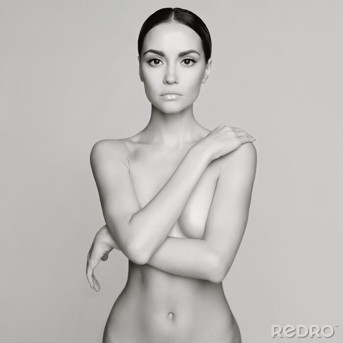 Poster  Photo d'une femme nue en noir et blanc