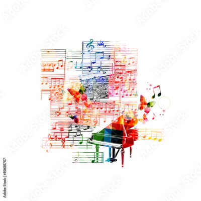 Poster  Piano avec des notes dans un style artistique