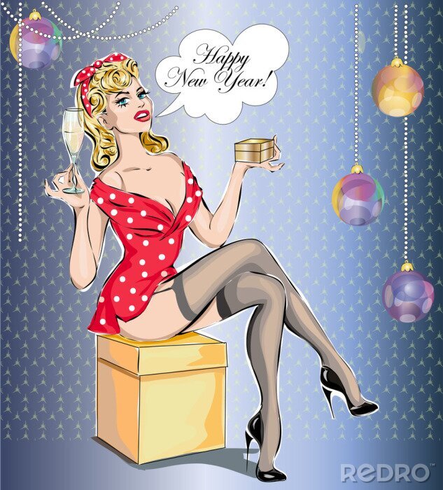 Poster  Pin up fille de Noël, bonne année 2016