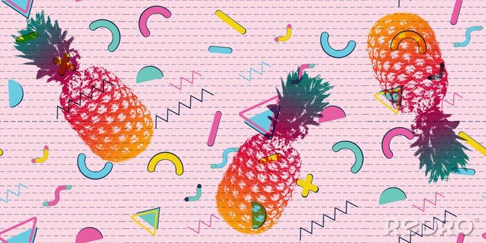 Poster  Pineapple with colorful geometric patterns