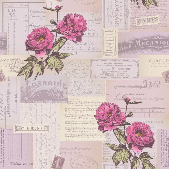 Poster  Pivoines et lettres de style vintage