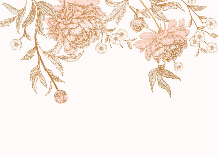 Poster  Pivoines et petites fleurs plaquées or