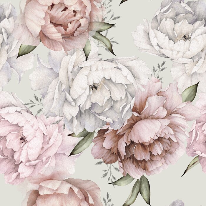 Poster  Pivoines roses et pastel élégant blanc