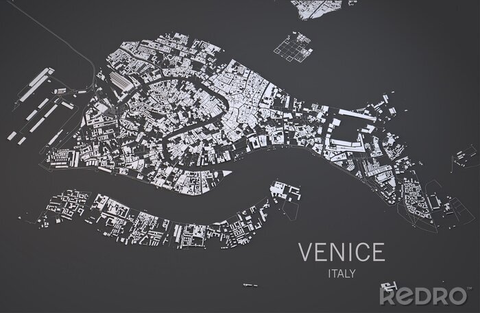 Poster  Plan de la ville de Venise en nuances de gris