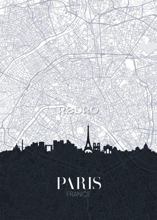 Poster  Plan noir et blanc de Paris