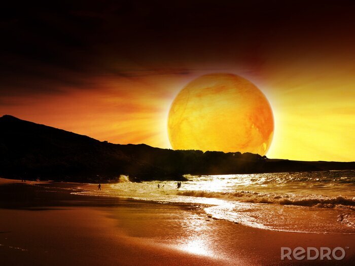 Poster  Planète orange au bord de la mer