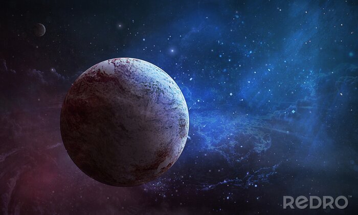Poster  Planète rocheuse 3d de l'espace extra-atmosphérique dans l'espace