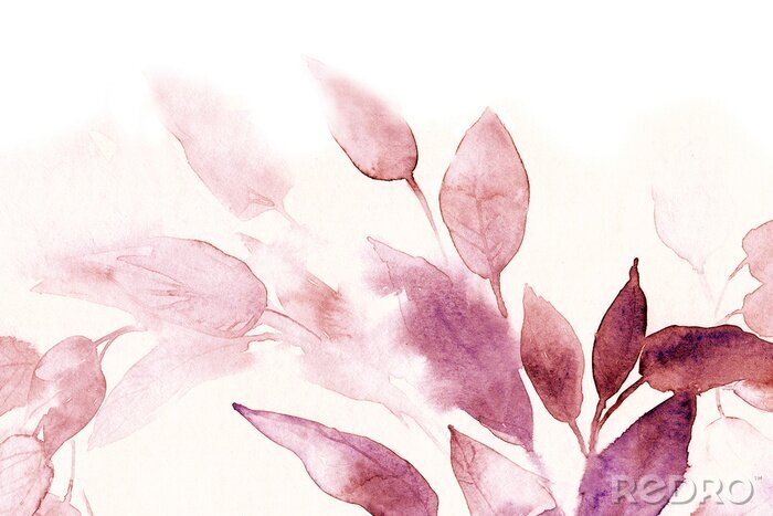 Poster  Plantes roses aquarelles