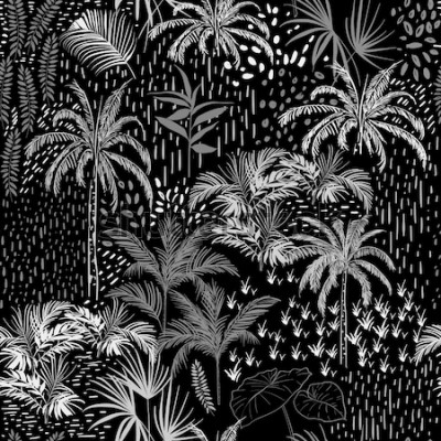 Poster  Plantes tropicales blanches sur fond noir
