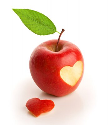 Poster  Pomme rouge avec le coeur de coupe