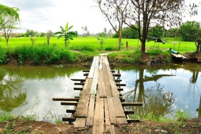 Pont de bois à la rizière