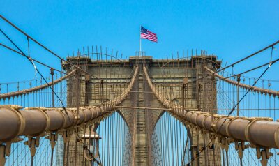 Poster  Pont de Brooklyn avec le drapeau des Etats-Unis