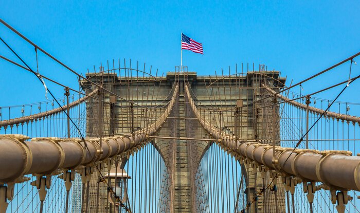 Poster  Pont de Brooklyn avec le drapeau des Etats-Unis