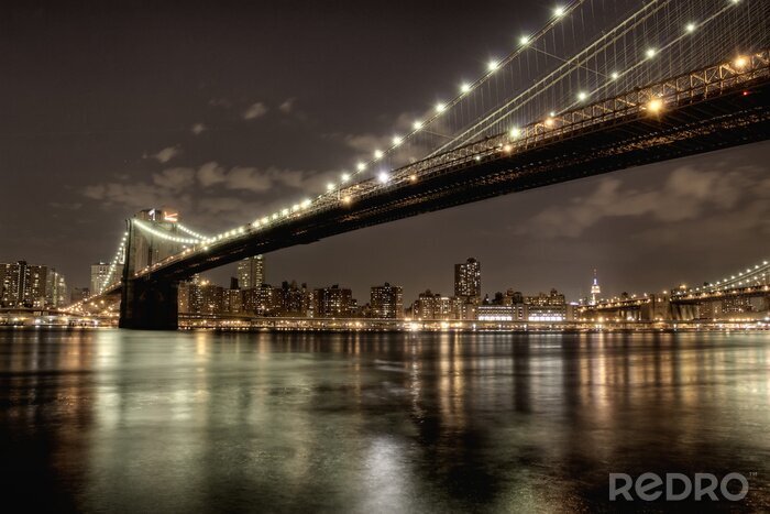 Poster  Pont de Brooklyn la nuit en HDR
