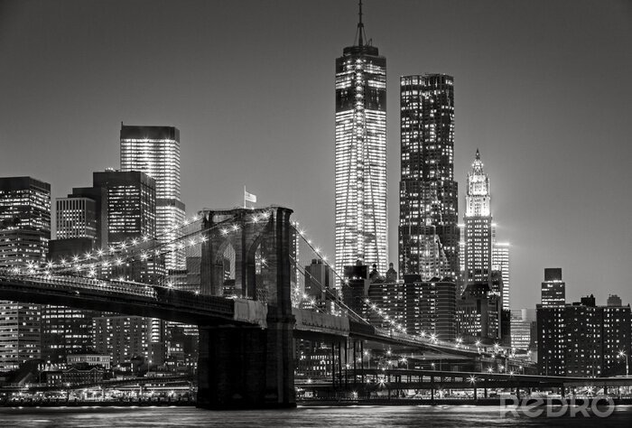 Poster  Pont de Brooklyn la nuit en noir et blanc