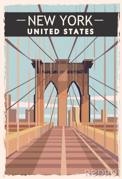 Poster  Pont de New York sur une illustration vintage