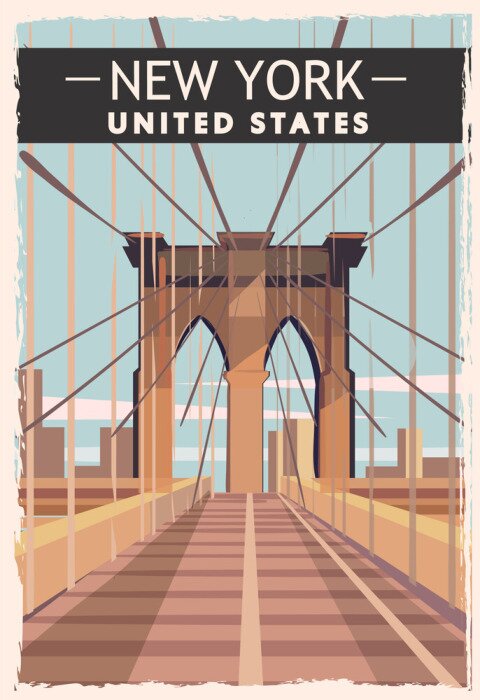Poster  Pont de New York sur une illustration vintage