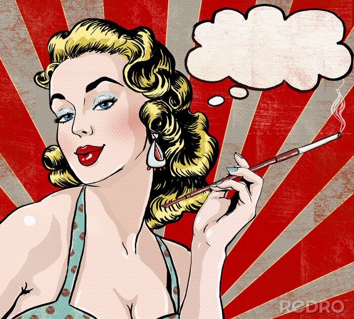 Poster  Pop Art Femme avec la bulle et de cigarettes.