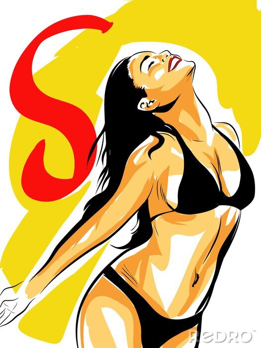 Poster  Pop Art femme heureuse bronzage sexy soleil