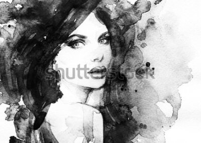 Poster  Portrait à l'aquarelle d'une femme aux lèvres pulpeuses