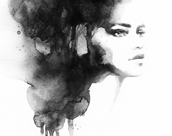 Poster  Portrait à l'aquarelle noire d'une femme