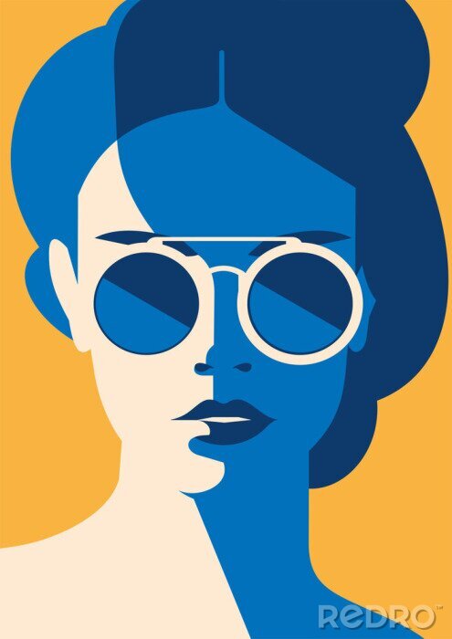Poster  Portrait bleu d'une fille dans un style Pop Art