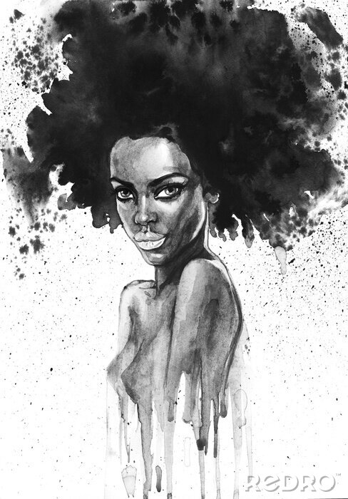 Poster  Portrait d'une femme afro-américaine à l'aquarelle