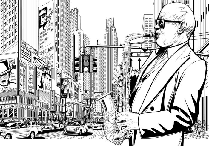 Poster  Portrait d'un saxophoniste monochrome