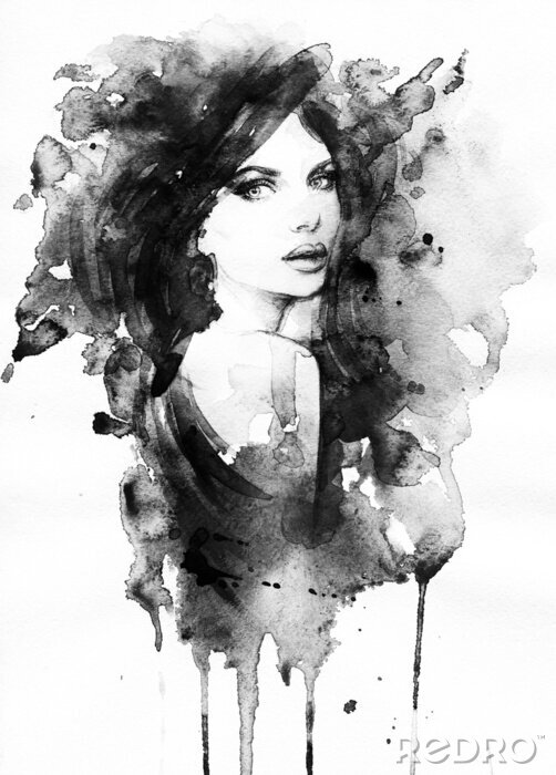 Poster  Portrait d'une femme à l'esthétique aquarelle