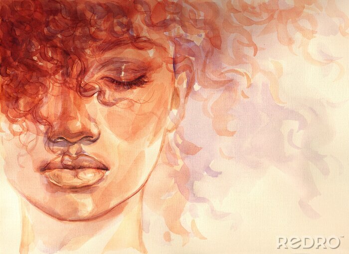 Poster  Portrait d'une femme afro-américaine peint à l'aquarelle