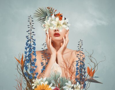 Portrait de femme aux fleurs colorées