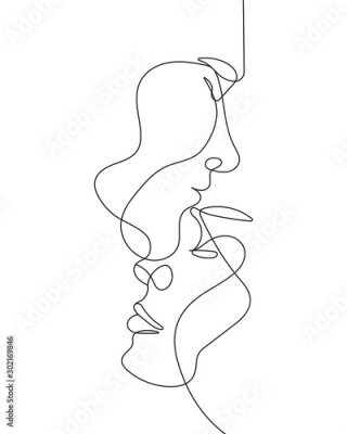 Poster  Portrait minimaliste noir et blanc d'un couple